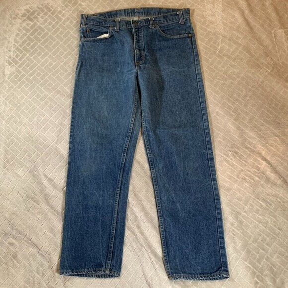 Levis Mens 34x29 Denim Jeans Blue Straight Dark Wash Orange Tab Vintage 80s